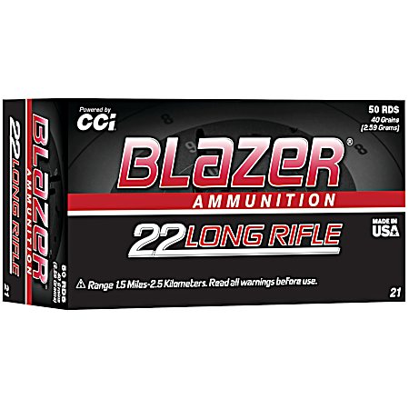 .22 LR Blazer 40 Grain Lead Round Nose Rifle Cartridges - 50 Rounds