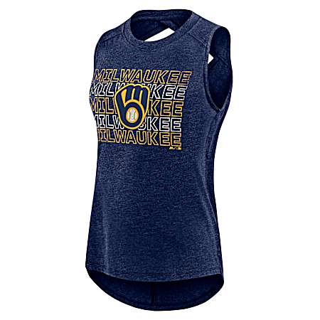 Women's Milwaukee Brewers Athletic Navy Heather Pregame Vibe Tank Top