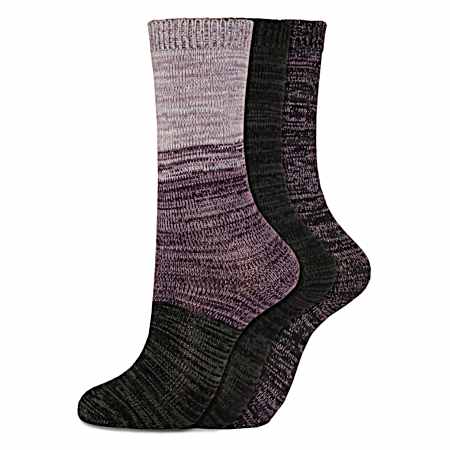 Women's Soft Marl Colorblock Crew Socks - 3 Pk