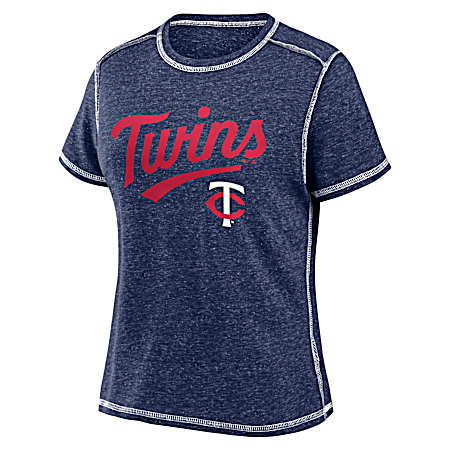 Women's Minnesota Twins Navy Heather Wordmark Short Sleeve Shirt