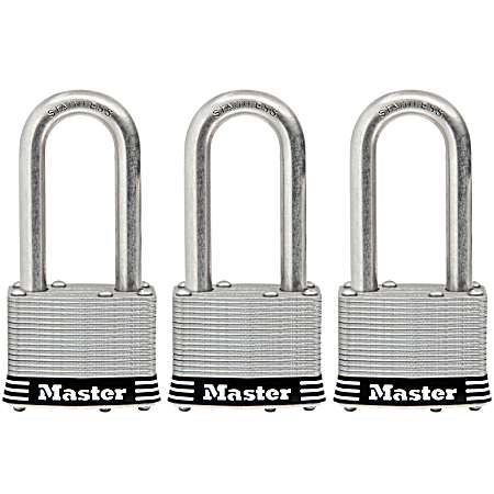 1-3/4 in Wide 2 in Long Shackle Laminated Stainless Steel Padlock - 3 Pk Keyed Alike