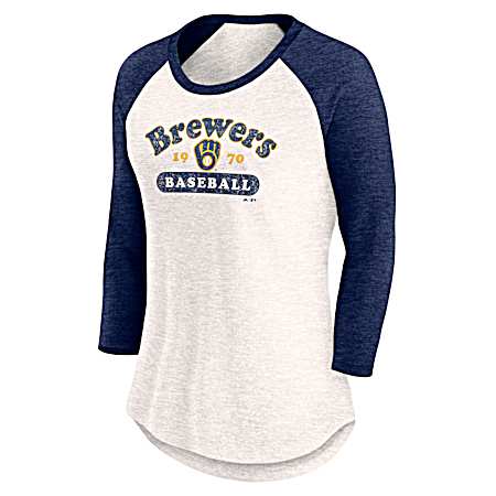 Women's Milwaukee Brewers Antique White/Athletic Navy Classic Lockup Long Sleeve Shirt