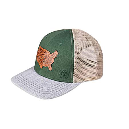 Men's Green/Grey/Ecru USA Patch Trucker Cap