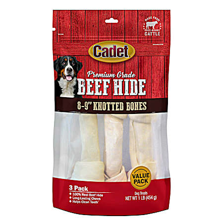 8-9 in Knotted Rawhide Bones Dog Chew - 3 Pk