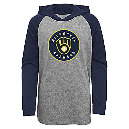 Youth Heather Grey/Navy Milwaukee Brewers Jersey Hoodie