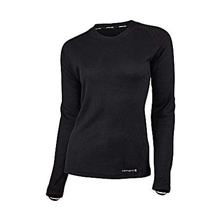 Women's Force Black Midweight Waffle Base Layer Crewneck Top