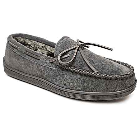 Men's Charcoal Pile Lined Hardsole Slippers