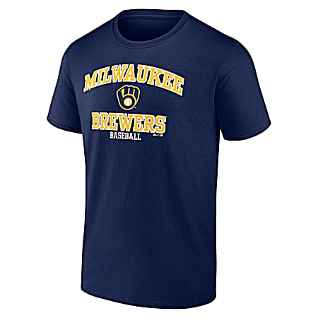 Men's Milwaukee Brewers Athletic Navy High Praise Short Sleeve Shirt