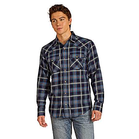 Men's Maritime Blue Hugo Retro Snap Long Sleeve Shirt
