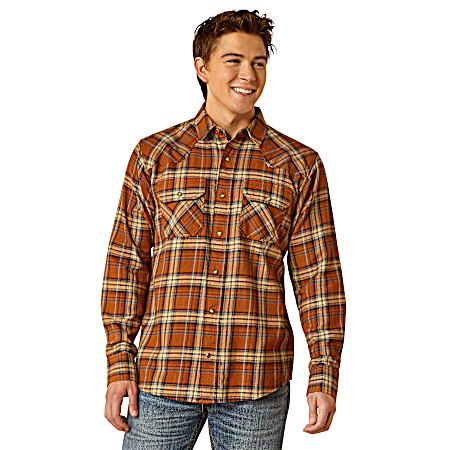 Men's Roasted Pecan Haiden Retro Snap Long Sleeve Shirt