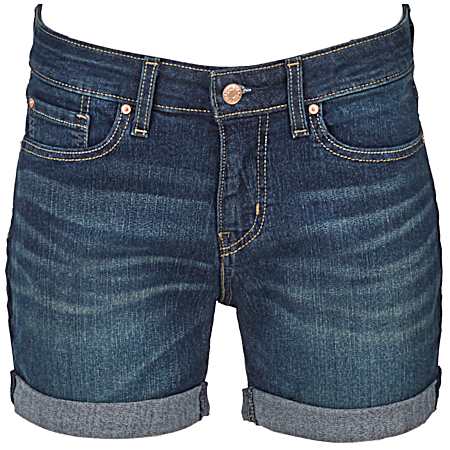 Women's Blue Laguna Mid-Rise Slim Shorts