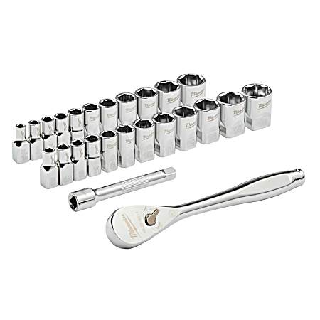 25 pc 1/4 in Drive Metric & SAE Ratchet and Socket Set with FOUR FLAT™ SIDES