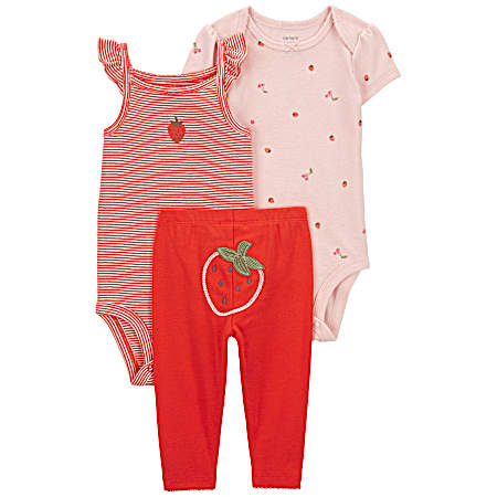 Infant Red Strawberry Pant Set - 3 Pc
