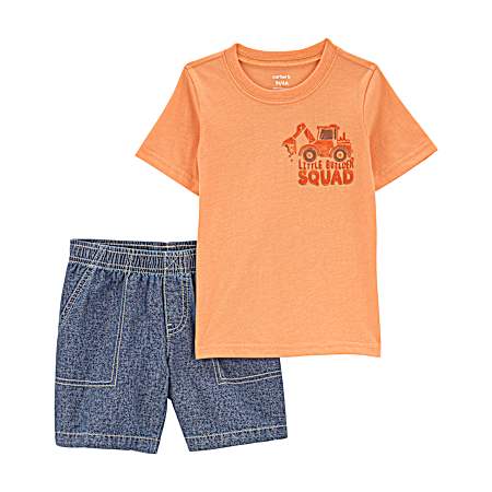Toddler Boys' Orange Denim Construction Set - 2 Pc