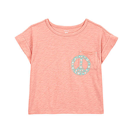 Little Girls' Peach Peace Sign Short Sleeve Shirt