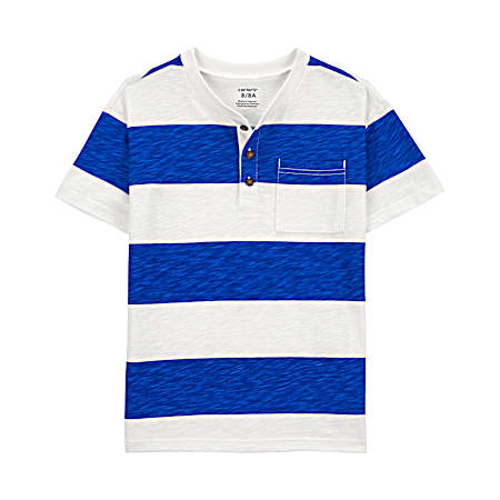 Little Boys' Blue Stripe Short Sleeve Henley