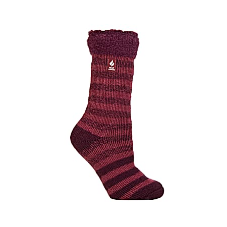 Women's Wine Avery Stripe Crew Socks