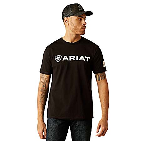 Men's Black Shield Flag Short Sleeve Shirt