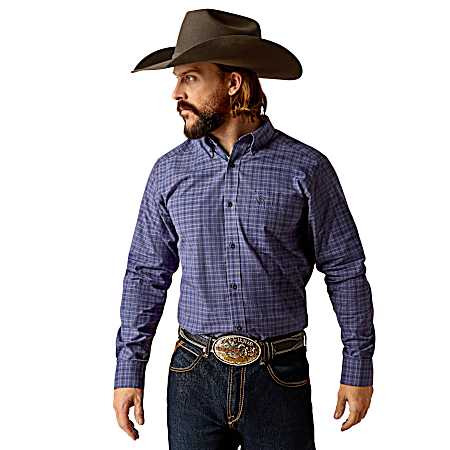 Men's Blue Pro Tyronne Button Front Long Sleeve Shirt