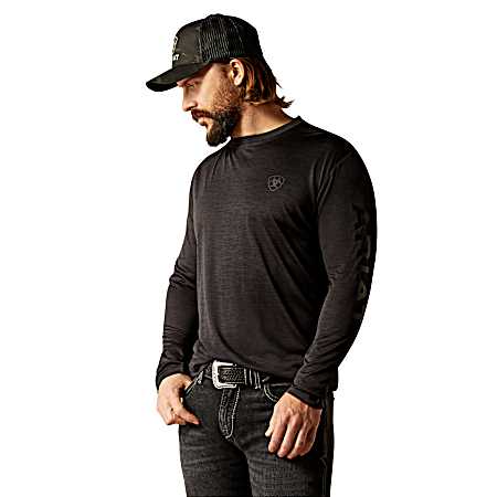 Men's Black Heather Charger Logo Long Sleeve Shirt