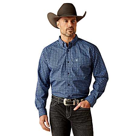 Men's Dark Blue Talon Long Sleeve Button Front Shirt