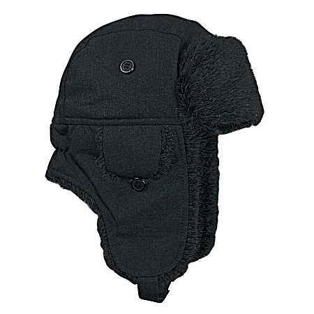 Kid's Black Faux Fur Winter Trapper Hat