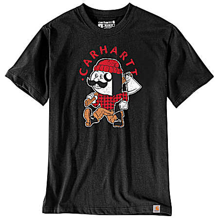 Men's Black Relaxed Fit Lightweight Short Sleeve Lumberjack Graphic Shirt