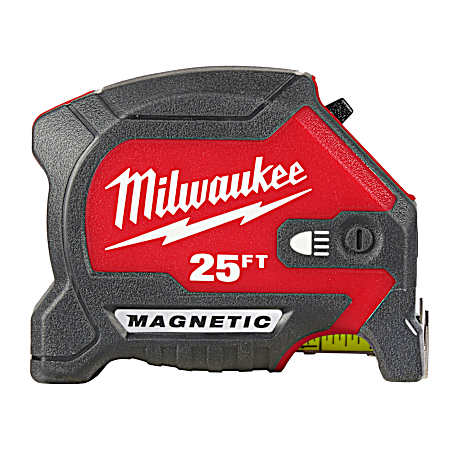 25 ft Compact Wide Blade Magnetic Tape Measure w/ Rechargeable 100L Light