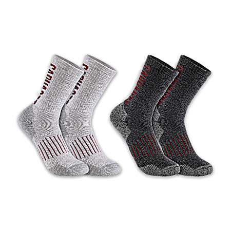 Men's 2 Pk Midweight Synthetic-Wool Blend Logo Crew Socks