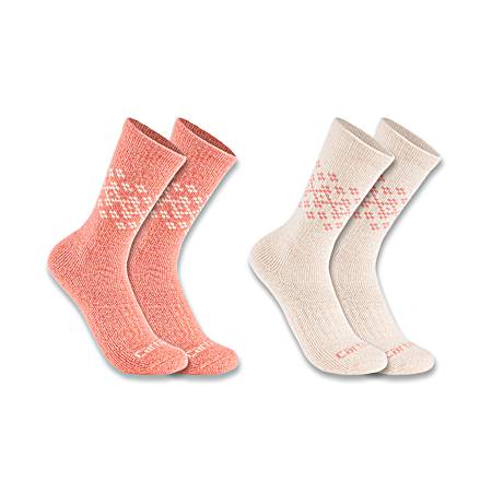 Women's 2 Pk Peach Midweight Synthetic-Wool Blend Fairisle Crew Socks