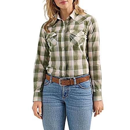 Women's Peach Essential Western Button Front Long Sleeve Shirt
