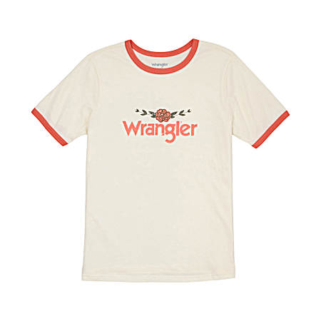 Women's Antique White Rose Logo Short Sleeve Shirt