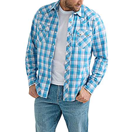 Men's Retro Snap Front Sawtooth Long Sleeve Shirt
