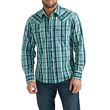 Men's Turquoise Retro Snap Front Long Sleeve Shirt