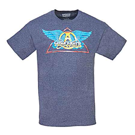 Men's Navy Heather Aerosmith Logo Short Sleeve Shirt