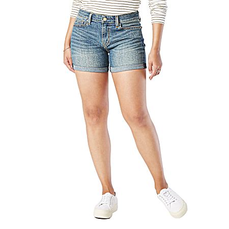 Women's Blue Ice Mid Rise Slim Shorts
