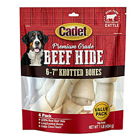 6-7 in Knotted Rawhide Bones Dog Chew - 4 Pk