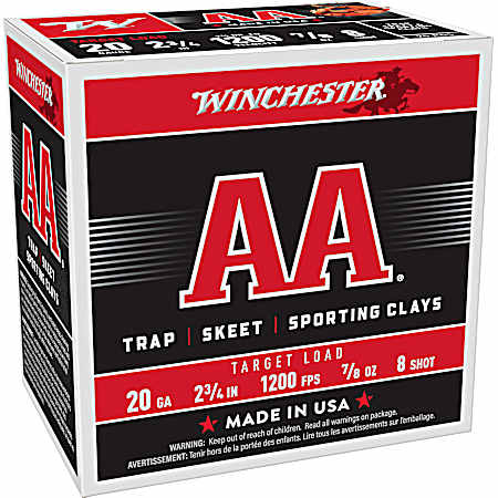 20 Gauge AA Light Target Load 2-3/4'' 8 Shot Shotshells - 25 Rds