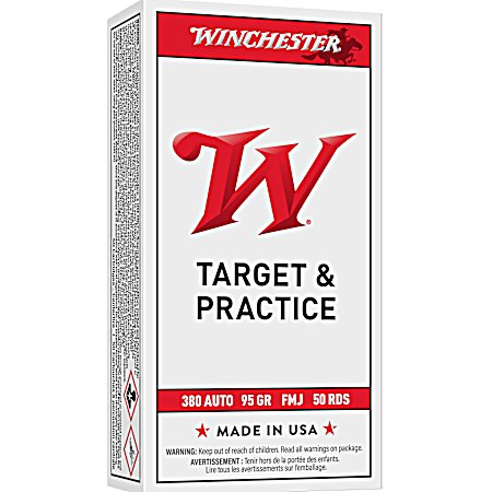 .380 ACP USA 95 Grain FMJ Centerfire Handgun Cartridges - 50 Rounds