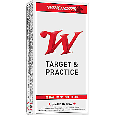.40 S&W USA 180 Grain FMJ Centerfire Handgun Cartridges - 50 Rounds