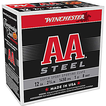 12 Gauge AA Steel Super Sport Steel 2-3/4'' 8 Shot Shotshells - 25 Rds