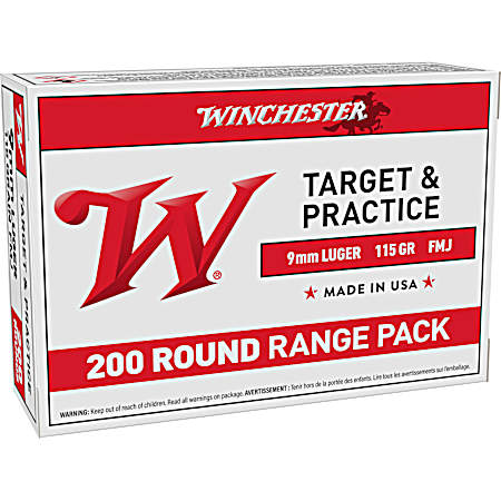 9mm 115 Grain FMJ USA Centerfire Handgun Cartridges - 200 Rounds
