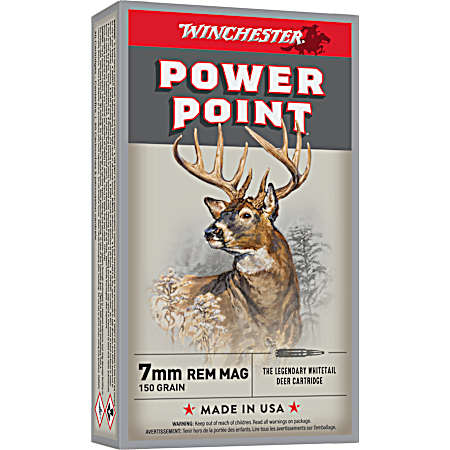 7mm Remington Magnum Power Point 150 Grain Centerfire Rifle Cartridges - 20 Rounds