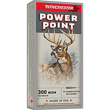 .300 WSM Winchester Short Mag Power Point 180 Grain Centerfire Rifle Cartridges - 20 Rounds