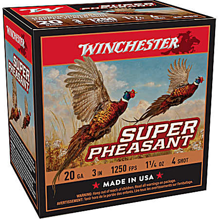 20 Gauge Super Pheasant Upland Game HV Brass 3'' 4 Shot Shotshells - 25 Rounds