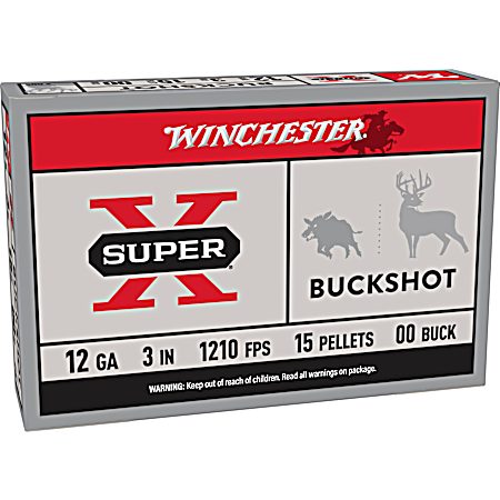 12 Gauge Super-X Deer 3'' 00 Buckshot Shotshells - 5 Rounds