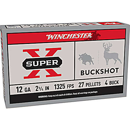 12 Gauge Super-X Deer 2-3/4'' 4 Buckshot Shotshells - 5 Rounds