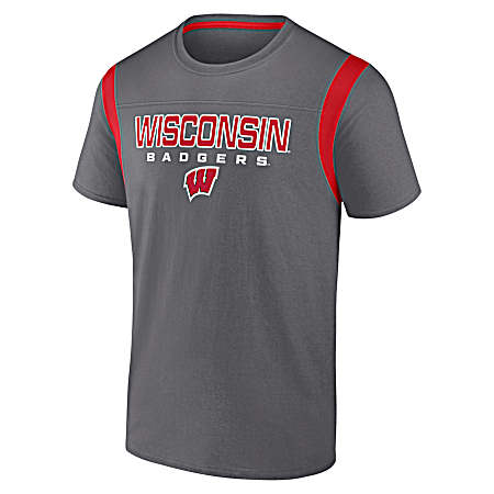 Men's Wisconsin Badgers Storm Gray/Red Rounded Short Sleeve Shirt