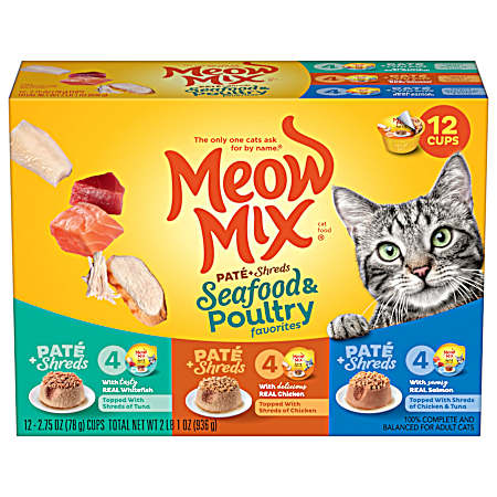 Seafood & Poultry Pâté Toppers Wet Cat Food Variety Pack - 12 pk