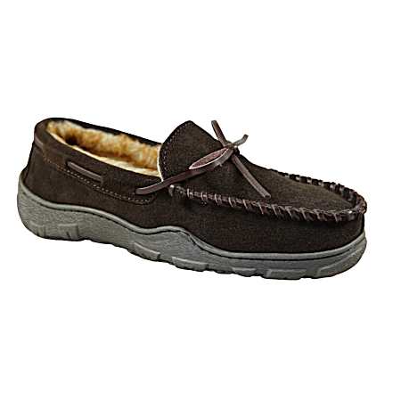 Men's Brown Suede Moc Slippers